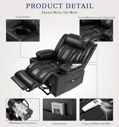 Large Power Lift Chair Recliner for Elderly with Heat and Massage, Dark Brown W500