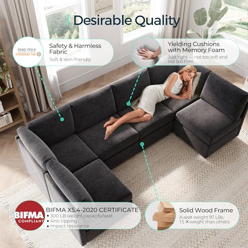 LINSY HOME Modular U Shaped Sectional Sofa with Storage, Blue M8981