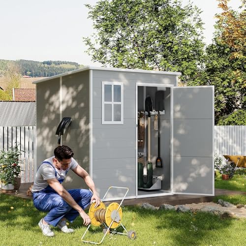 UDPATIO Outdoor Storage Shed 6x6 FT Resin Garden Shed with Lockable Door D90316