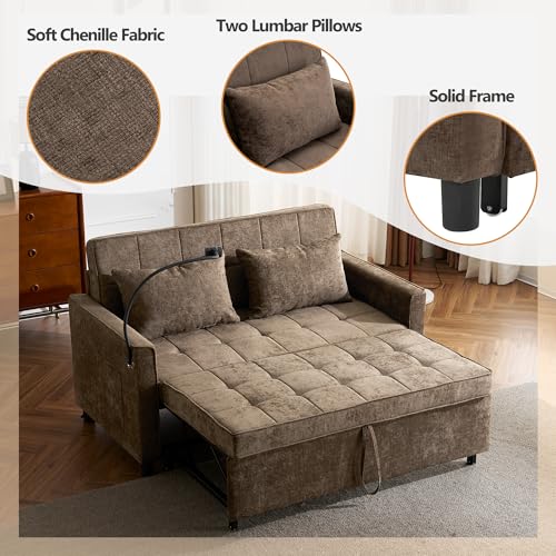 Merax 3 in 1 Convertible Sleeper Sofa Bed Futon with USB Ports, Brown V2286