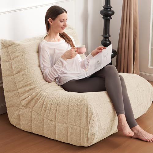 Bean Bag Chair Big Sofa for Adults with Memory Foam, Black Plush A2357