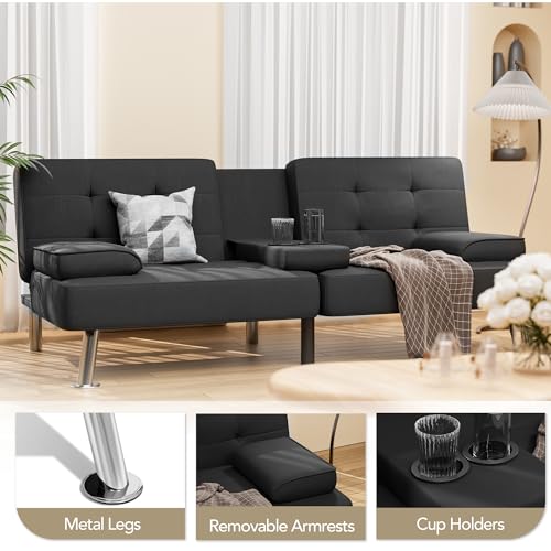 Shahoo Modern Linen Upholstered Convertible Futon Sofa Bed with Removable Armrests M32266