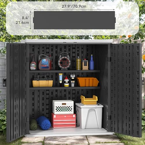 YITAHOME Outdoor Storage Cabinet with 2 Shelves, Waterproof Resin, Lockable, Dark Gray N641