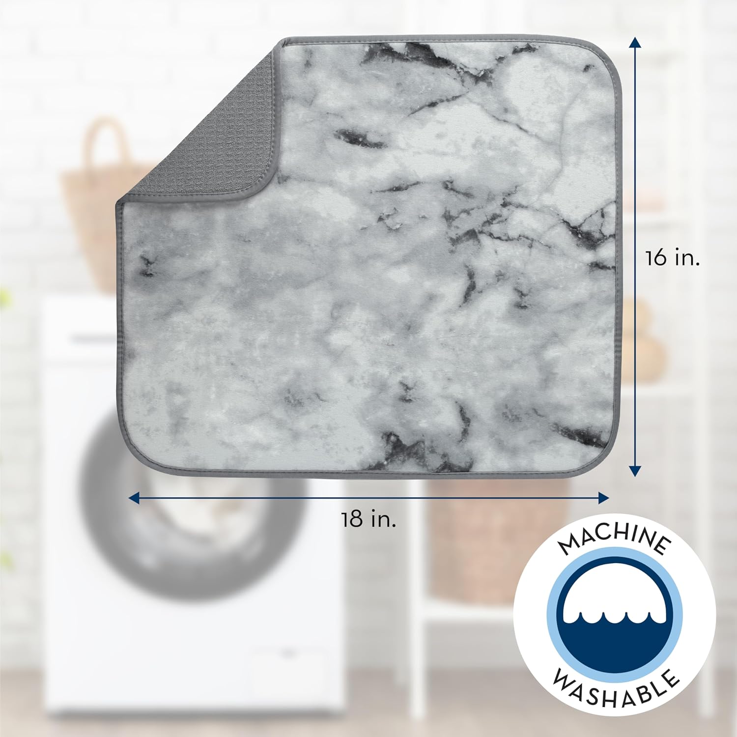 S&T INC. Dish Drying Mat for Kitchen, Absorbent, Reversible Microfiber, 16 x 18 Inch, Marble L6008