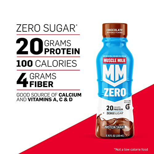 Muscle Milk Zero Protein Shake, Chocolate, 20g Protein, Zero Sugar, 11.16 Fl Oz (Pack of 12) O17417