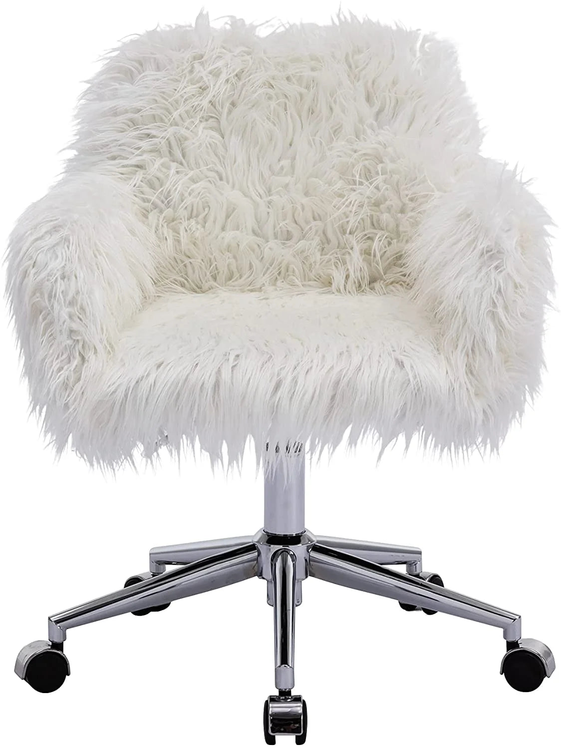 White Faux Fur Swivel Vanity Chair with Back V833