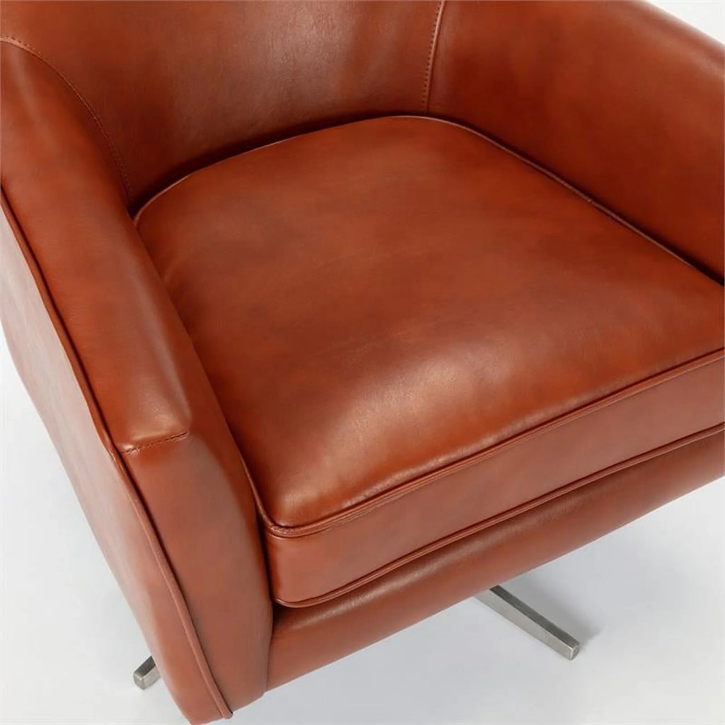 Bowery Hill Mid-Century Faux Leather Swivel Armchair, Caramel Brown R86095