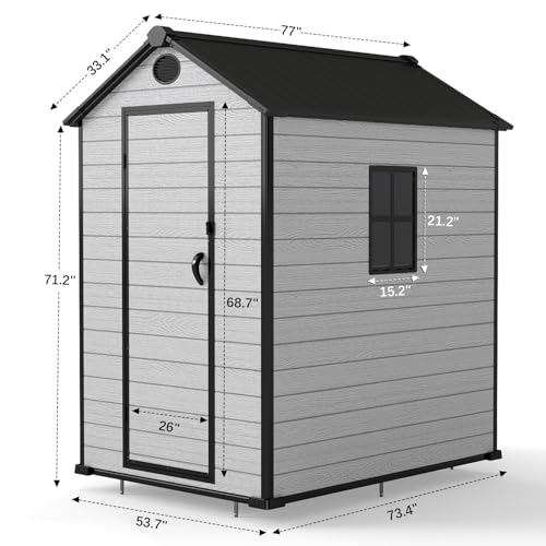 7.3 x 12 FT Resin Outdoor Storage Shed with Floor, Grey S427927
