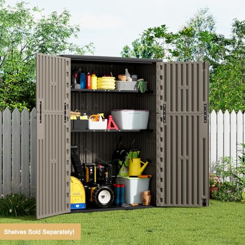 KINYING Outdoor Vertical Storage Shed 57 Cu.ft Waterproof Lockable Brown C842304