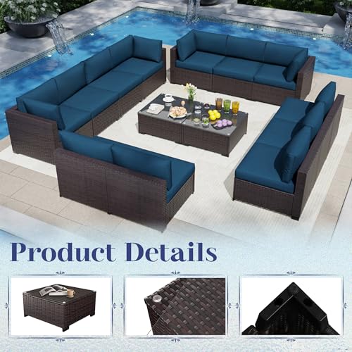 KIGOTY Patio Furniture Set 7 Pieces Outdoor Sectional Sofa with Cushions and Glass Coffee Table B60021