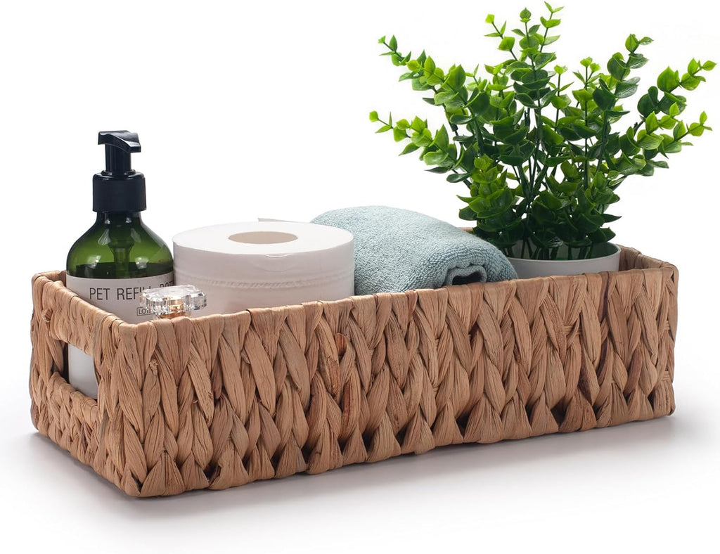 Water Hyacinth Wicker Toilet Paper Basket with Handles for Bathroom Storage D137