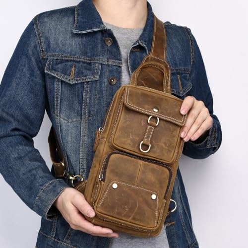 KPYWZER Genuine Leather Sling Backpack Crossbody Shoulder Bag for Men Women S314097