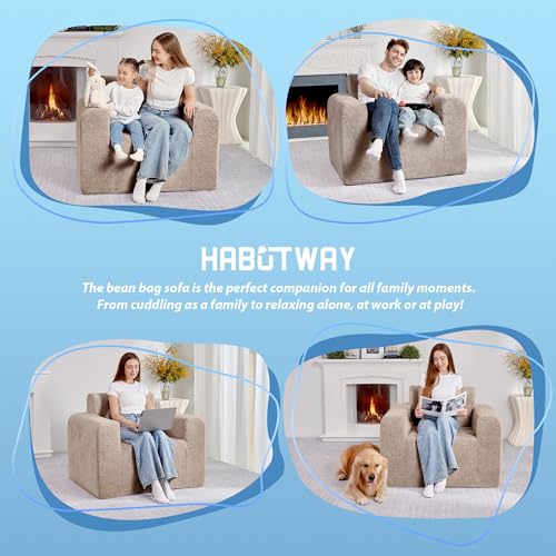 HABUTWAY Giant Plush Bean Bag Chair with Armrest, Dark Grey P496