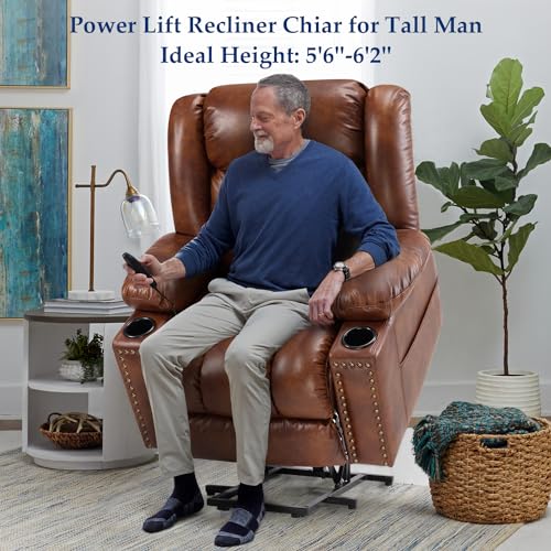 Large Power Lift Chair Recliner for Elderly with Heat and Massage, Dark Brown W500