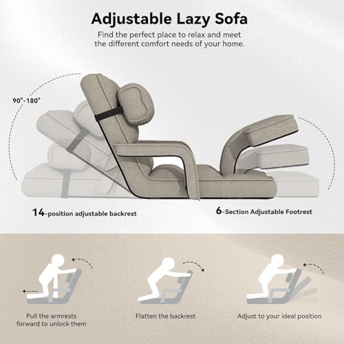 Esright Floor Chair, Padded Folding Gaming Chair with Adjustable Backrest, Dark Grey P960