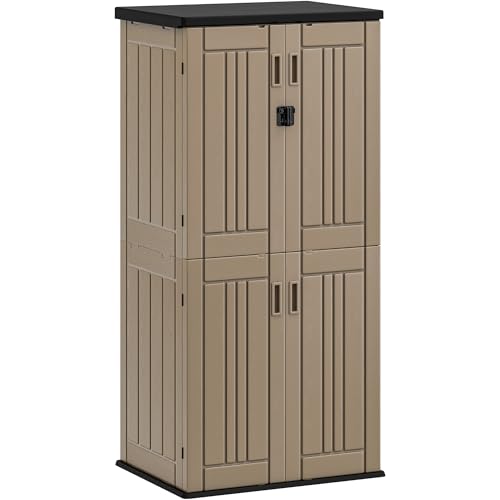 YITAHOME Outdoor Storage Cabinet with 2 Shelves, Waterproof Resin, Lockable, Dark Gray N641