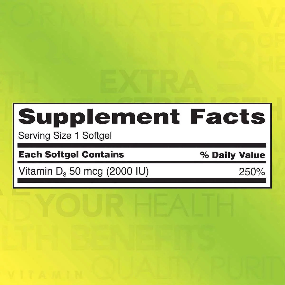 Kirkland Signature Extra Strength Vitamin D3 2000 I.U. 1200 Softgels S29948
