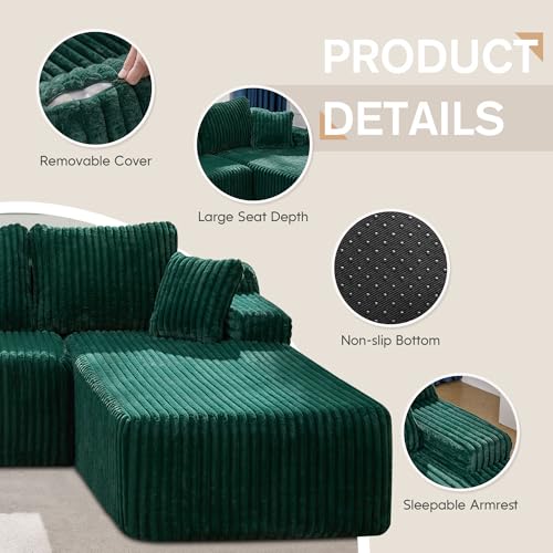 Modular Sectional Sofa L-Shape Couch with Oversized Chaise, Grey Stripe I49459