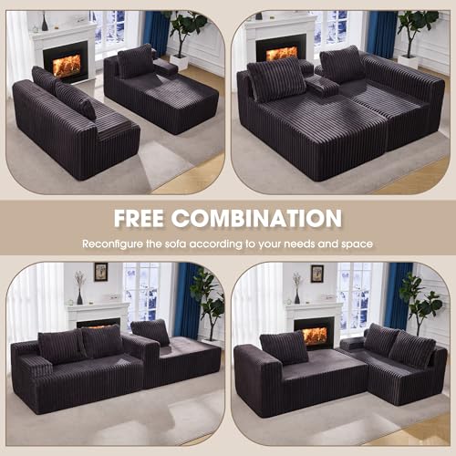 Modular Sectional Sofa L-Shape Couch with Oversized Chaise, Grey Stripe I49459