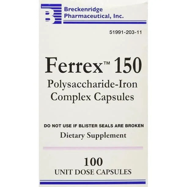 Breckenridge Ferrex 150 Polysaccharide Iron Complex Capsules 100ct R9681