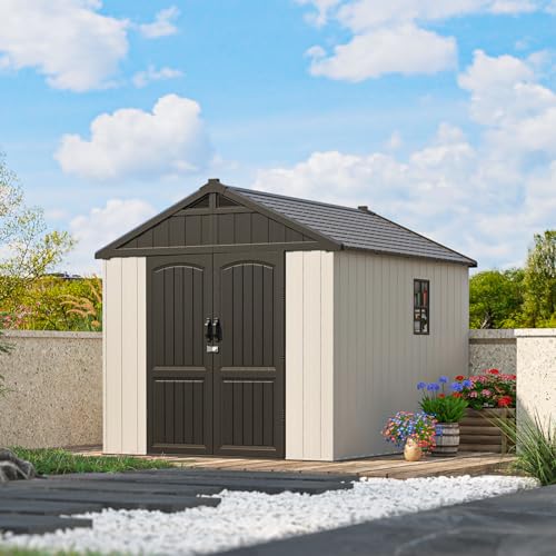 Patiowell 8 x 12 FT Plastic Outdoor Storage Shed with Floor, Window and Lockable Door F41822
