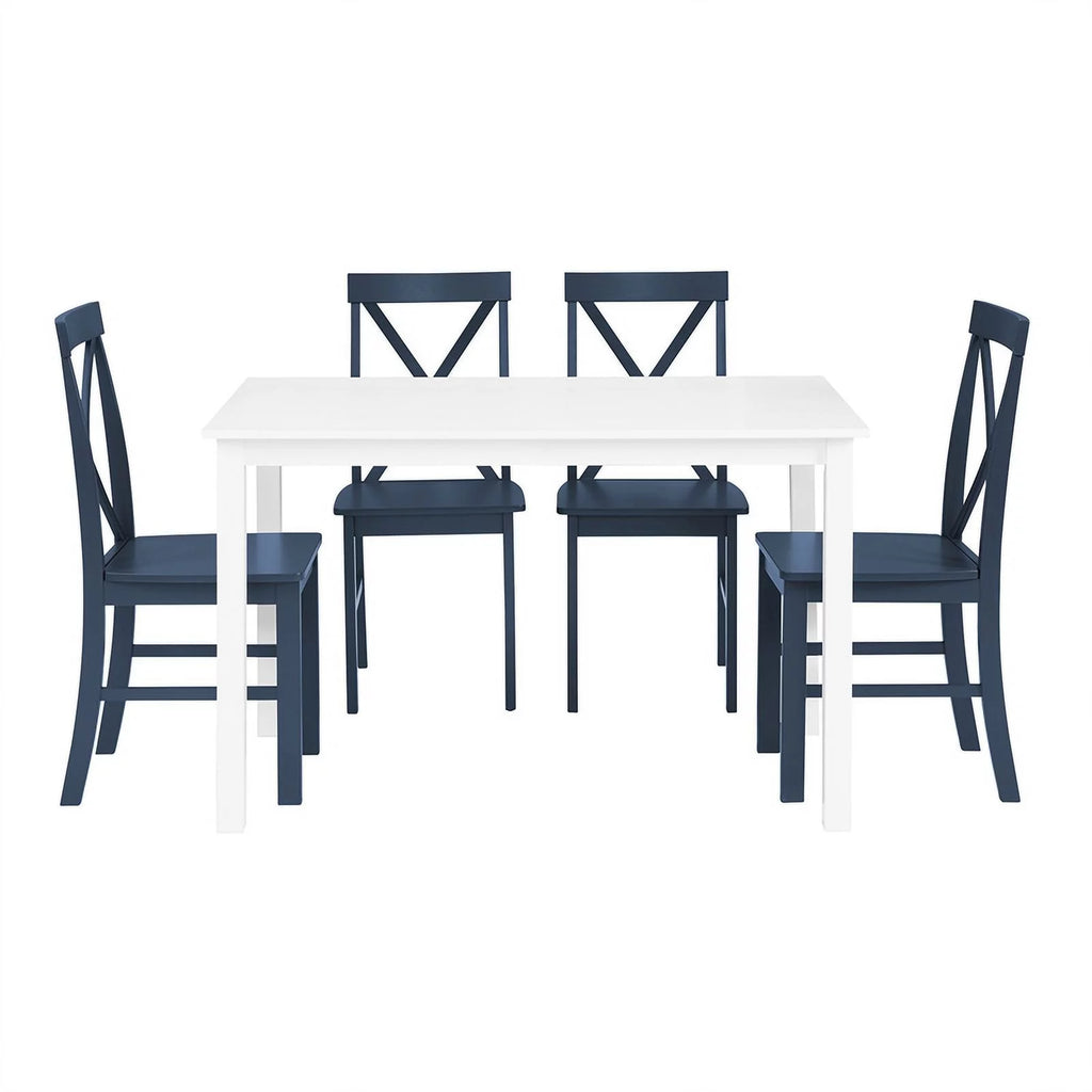 Walker Edison Greyson 5-Piece Farmhouse Dining Set, White/Navy V613