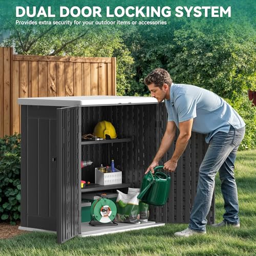 YITAHOME Outdoor Storage Cabinet with 2 Shelves, Waterproof Resin, Lockable, Dark Gray N641