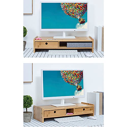 Bamboo Monitor Stand Riser with Adjustable Storage Shelf R7332