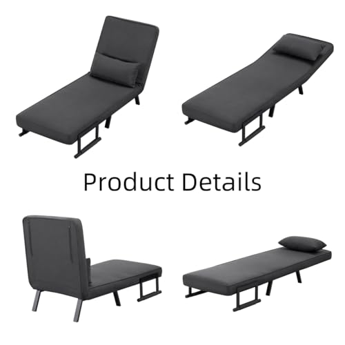 3 in 1 Sleeper Sofa Bed with Side Pocket, Black Convertible Futon Couch W34330
