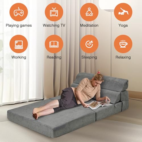 Comfy Folding Sofa Bed Grey Convertible Sleeper Chair Couch M171120