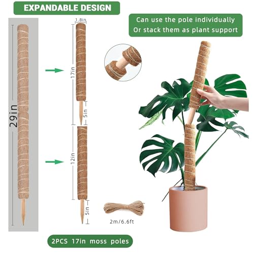 Moss Pole 2 Pack 17 Inch Monstera Plant Support for Climbing Plants Indoor I197510