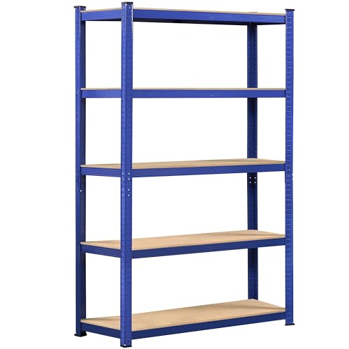 Yaheetech 5-Tier Heavy Duty Garage Shelving Unit, Adjustable Metal Storage Rack, Blue J339478