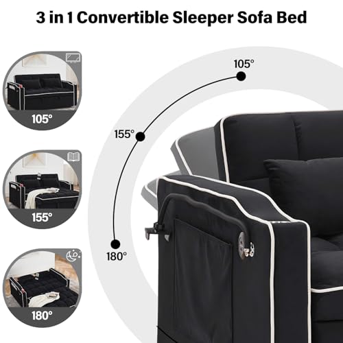 WIIS' IDEA Convertible Sofa Bed 3-in-1 Velvet Sleeper with Adjustable Backrest, Gray L188547
