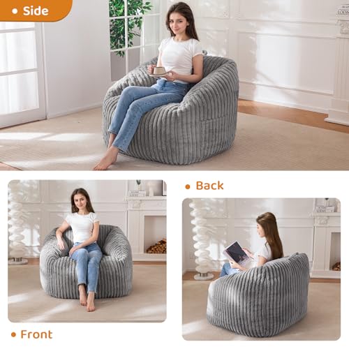 BYBYME Giant Bean Bag Chair for Adults, Floor Sofa, Grey V6052