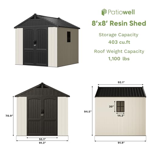 Patiowell 8 x 12 FT Plastic Outdoor Storage Shed with Floor, Window and Lockable Door F41822