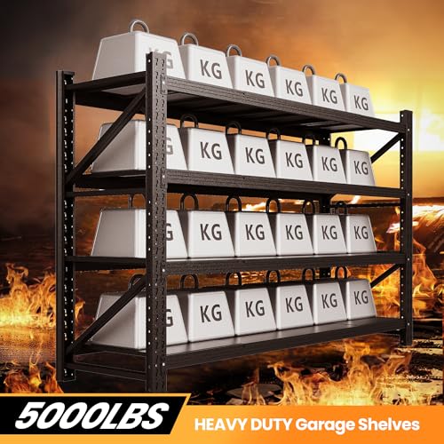71" W Heavy Duty Steel Garage Shelving, 4-Tier Adjustable Storage Rack, Black C40455