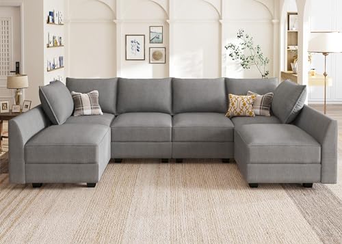 HONBAY Modular Sectional Sofa U Shaped with Storage, Grey G638