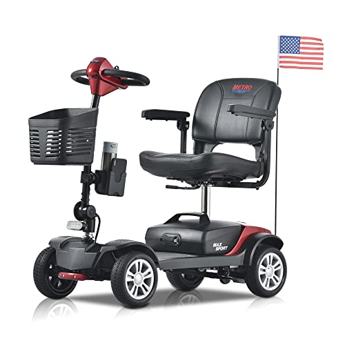Electric Mobility Scooter for Seniors and Adults - Outdoor Electric Powered Wheelchair Device 300 LBS Max Weight- Compact Heavy Duty Mobile Scooter for Travel, Adults w/Cup & Phone Holder- Red