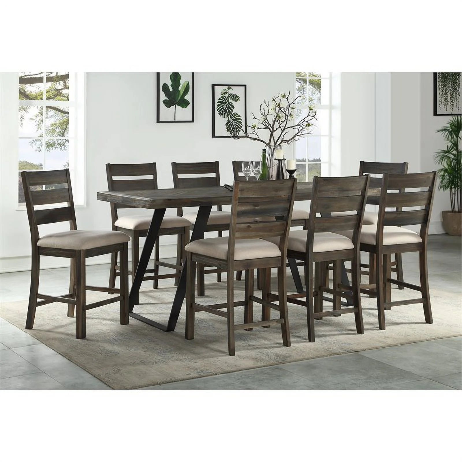Pemberly Row Aspen Court Wood Herringbone Counter Height Dining Table Q9177