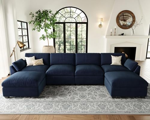 Belffin Extra Large Modular Sectional Sofa, 4-Seater L Shaped Velvet Couch, Black A1471