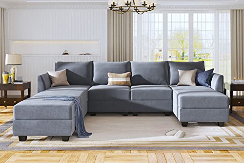 HONBAY Modular Sectional Sofa U Shaped Couch with Storage, Bluish Grey O55291