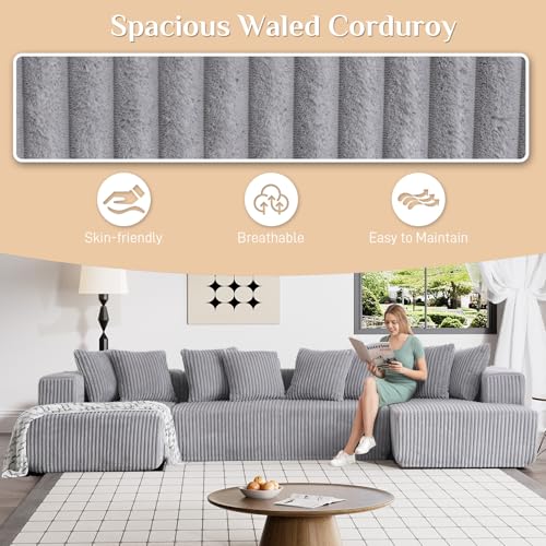 131" Modular Sectional Sofa Cloud Couch, Corduroy Memory Foam Black O10952