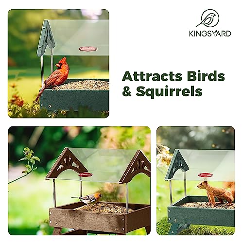 Kingsyard Ground Bird Feeder for Outdoors, Recycled Plastic Platform, 5 lbs Capacity, Brown T8804