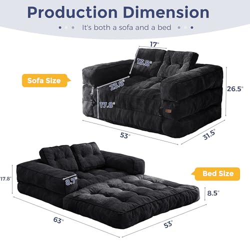 MAXYOYO Folding Sofa Bed L-Shaped Convertible Sleeper Couch with Pillow, Dark Grey X9070
