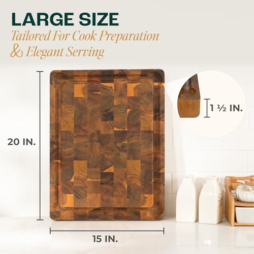 Yes4All Acacia Cutting Board for Kitchen, 20" x 15" x 1.5", End Grain with Juice Grooves F839569