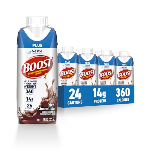 BOOST Plus Nutritional Drink, Rich Chocolate, 8 fl oz, 24 Pack N58514