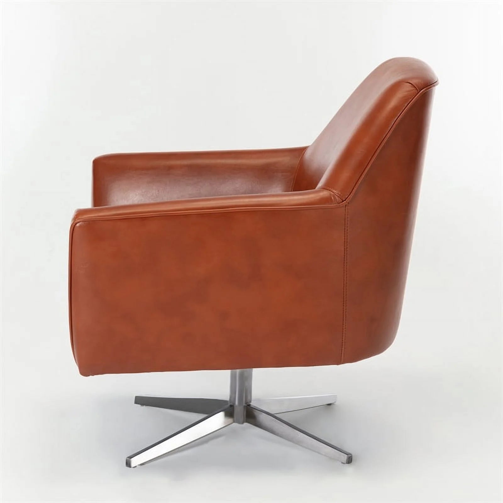 Bowery Hill Mid-Century Faux Leather Swivel Armchair, Caramel Brown R86095