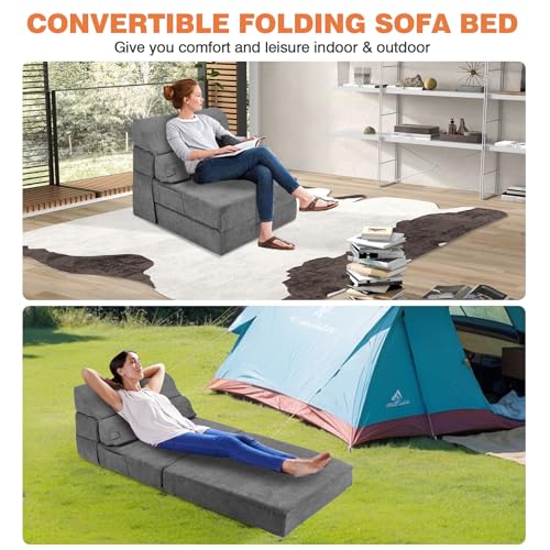 Comfy Folding Sofa Bed Grey Convertible Sleeper Chair Couch M171120
