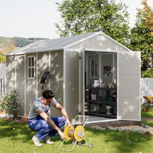 UDPATIO Outdoor Storage Shed 6x6 FT Resin Garden Shed with Lockable Door D90316