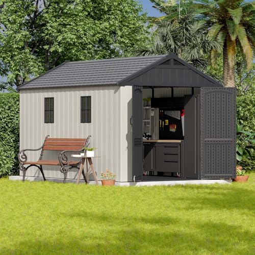 Patiowell 8 x 12 FT Plastic Outdoor Storage Shed with Floor, Window and Lockable Door F41822